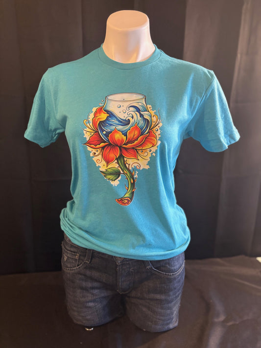 Ocean Wine Glass T-Shirt - Tattoo Flash Art